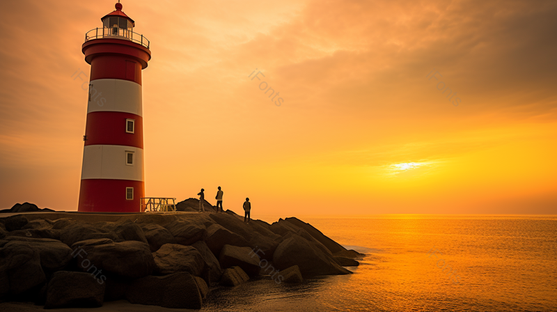 晚霞夕阳下的海边灯塔梦幻摄影图,高清,摄影图,摄影图片,图片大全,摄影图免费下载